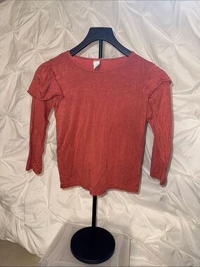 kate quinn Bamboo Rust Ruffle Shoulder Long Sleeve Tee